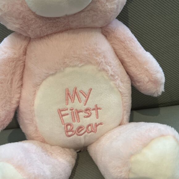 Linzy Baby Pink My First Bear Rattle Plush Toy Embroidered Stuffed Animal 15” - Picture 6 of 13